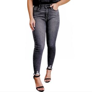 KanCan Skinny High Rise Ripped Hem Jeans Black/Gray Size 5/26